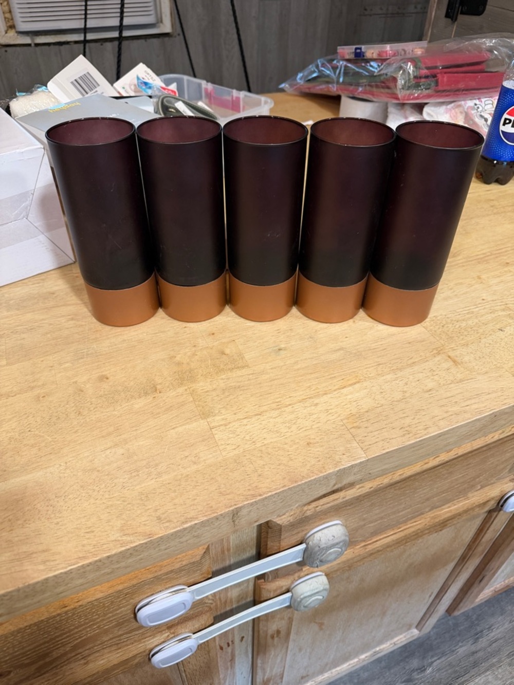 Set of 5 Two-Tone Copper & Dark Brown Tumbler Vases